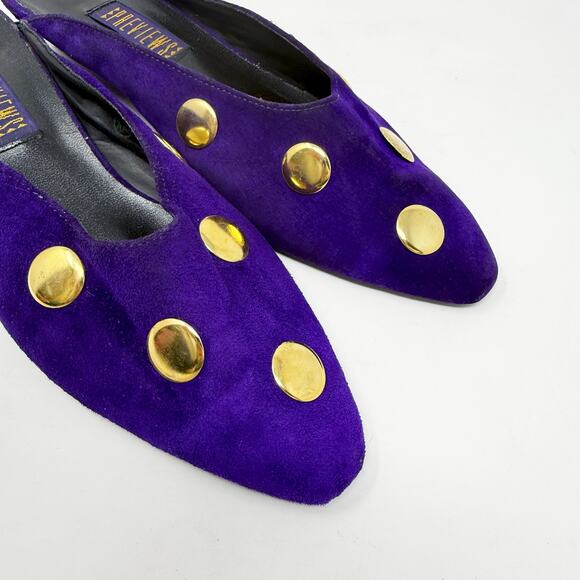 Vintage 90s Previews Purple Suede Studded Mules Women's Size 10 EUC Pointy Toe - Picture 4 of 11